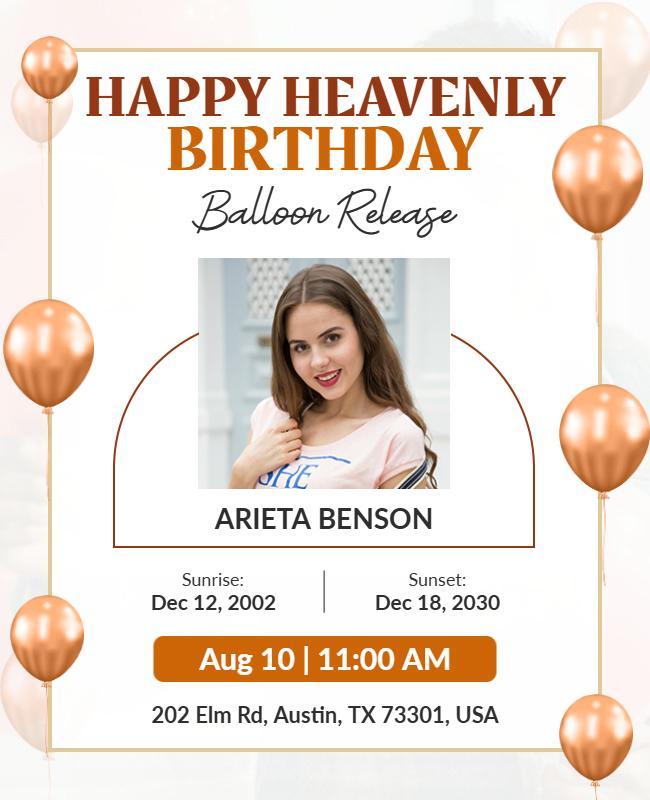Heavenly Birthday Balloon Release Memorial Flyer Template