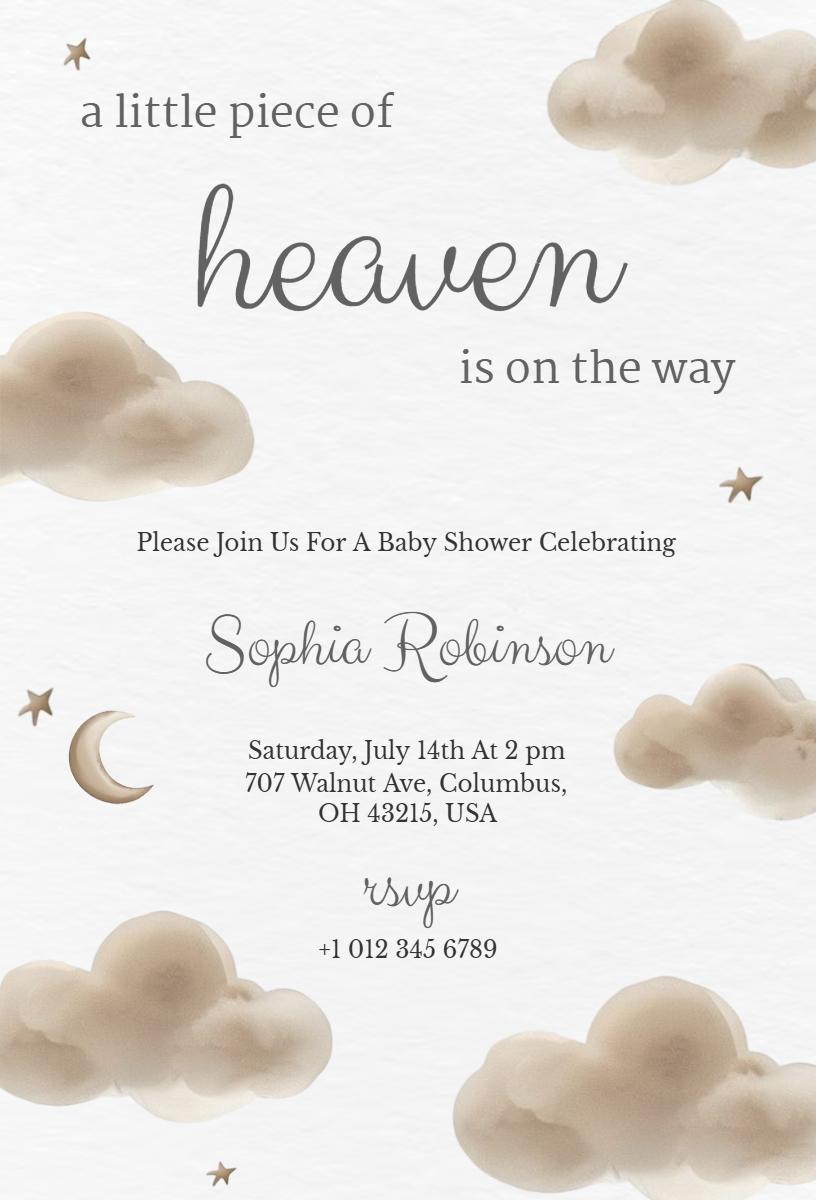 Heavenly Clouds Baby Shower Celebration Invitation Template