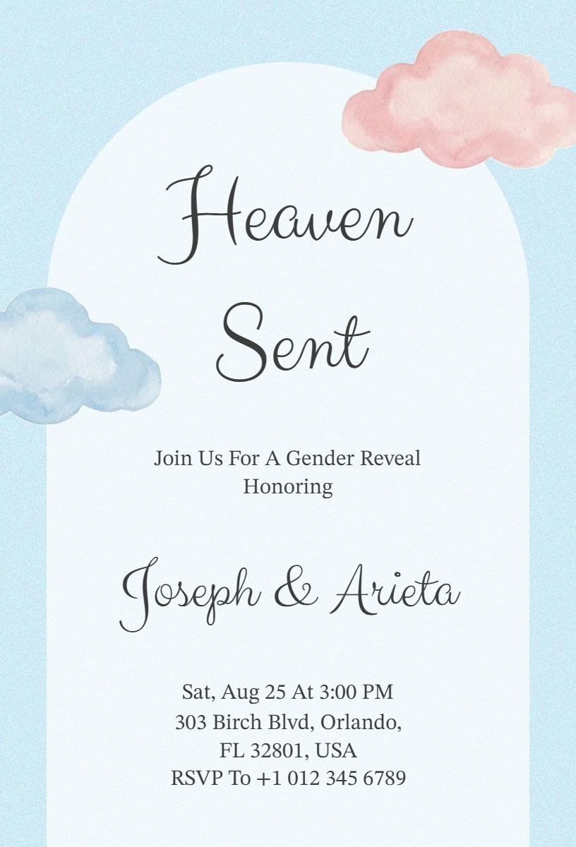 Heavenly Clouds Gender Reveal Celebration Invitation Template