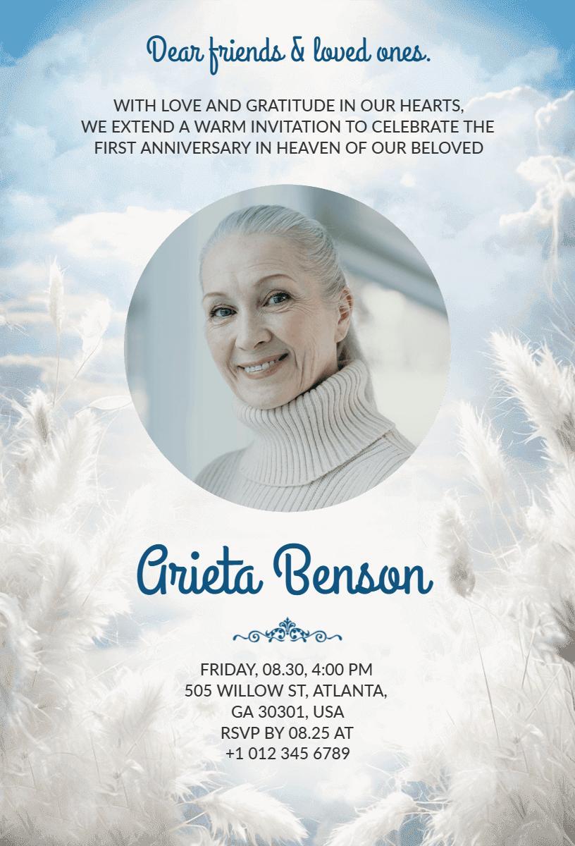 Heavenly First Anniversary Remembrance Invitation Template
