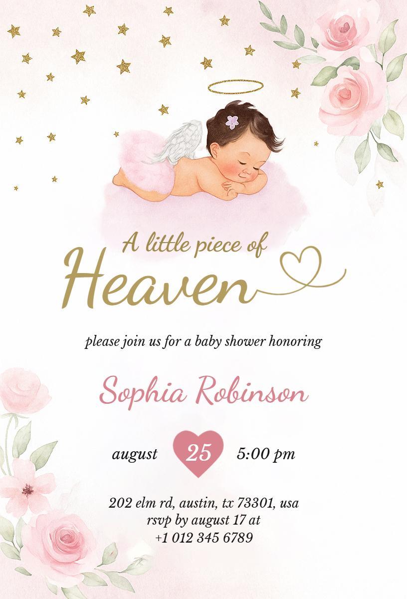 Heavenly Rose Floral Baby Shower Celebration Invitation Template