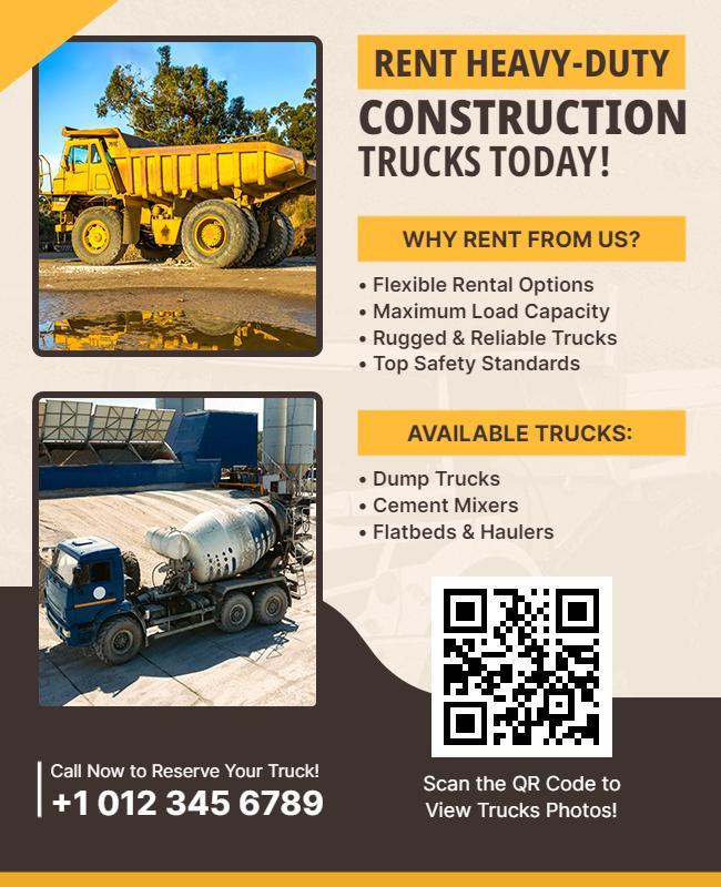 Heavy-Duty Construction Truck Rental Flyer Template