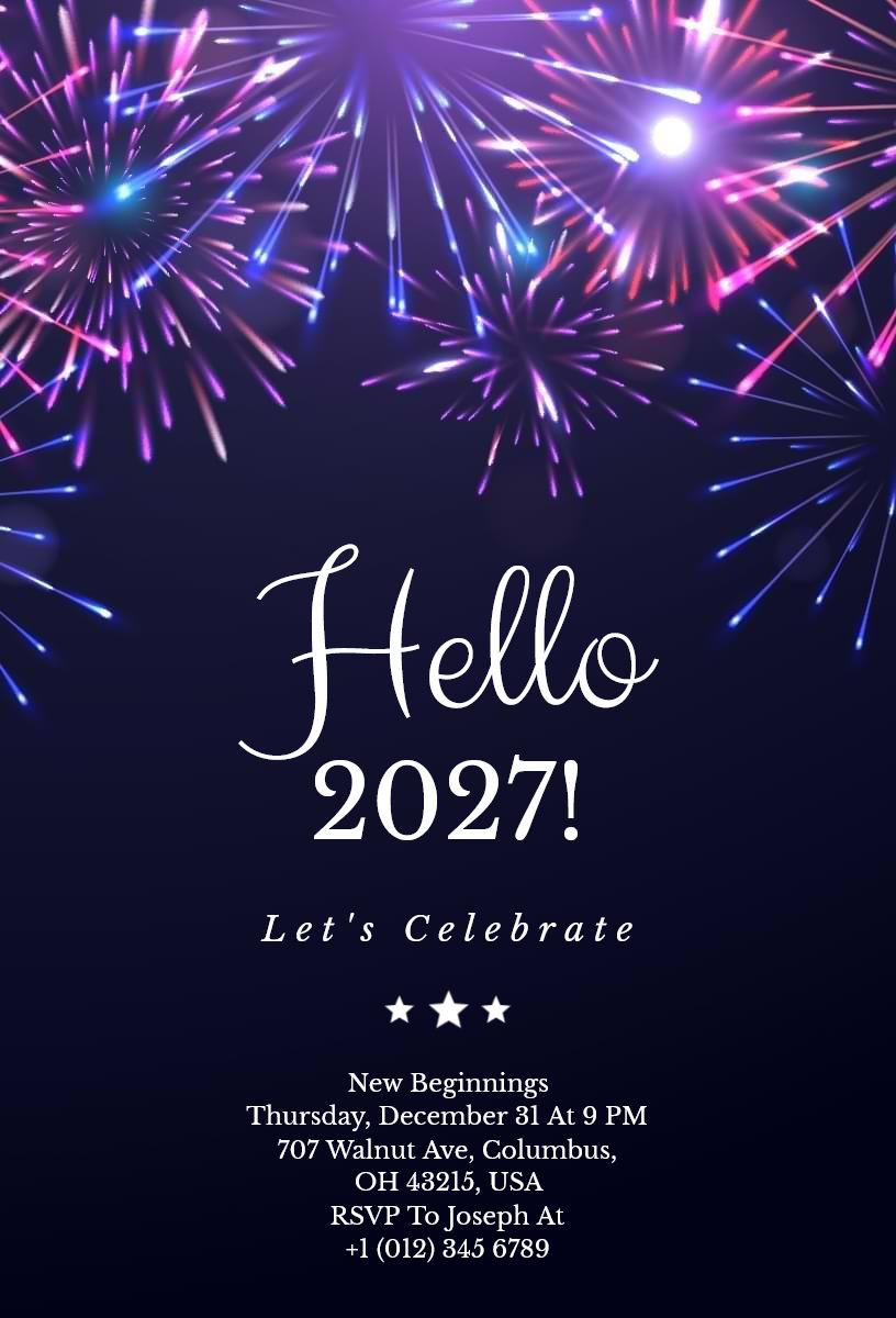 Hello 2027 New Year Celebration Invitation Template