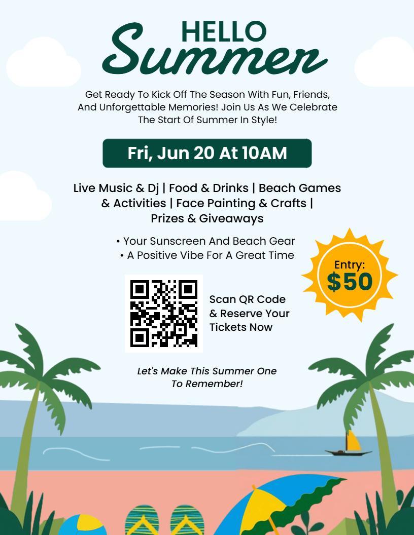 Hello Summer Beach Party Celebration Flyer Template