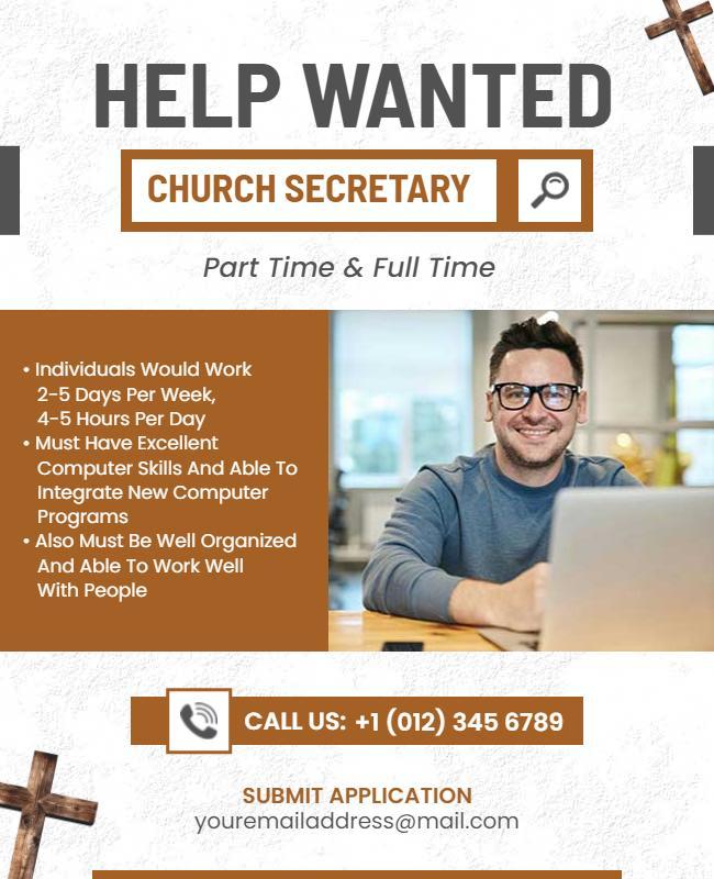 Help Wanted Church Secretary Position Flyer Template