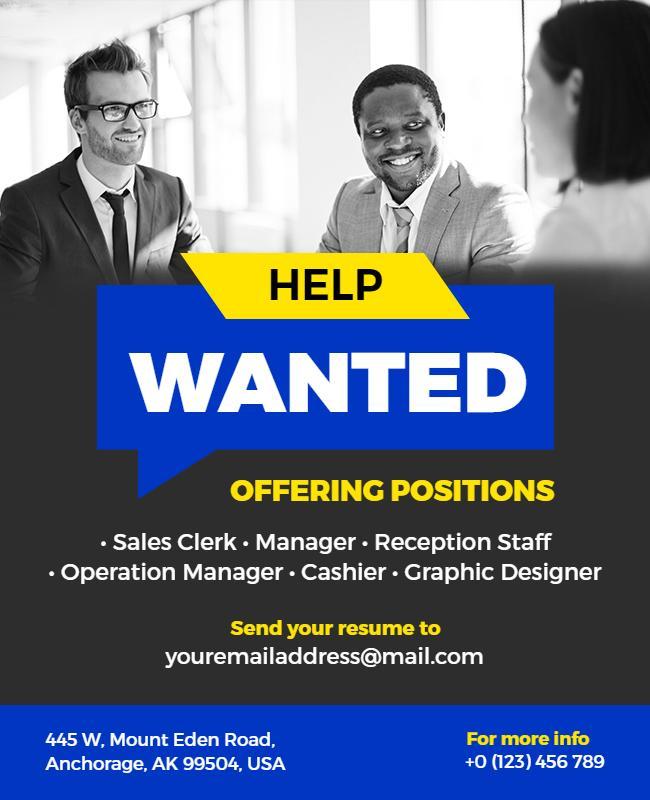 Help Wanted Job Openings Advertisement Flyer Template