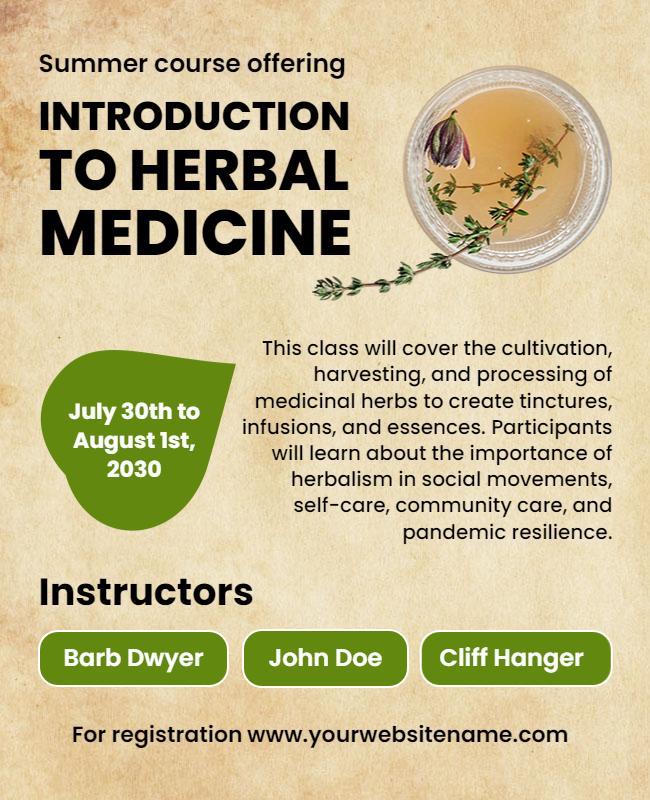 Herbal Medicine Summer Course Flyer Template