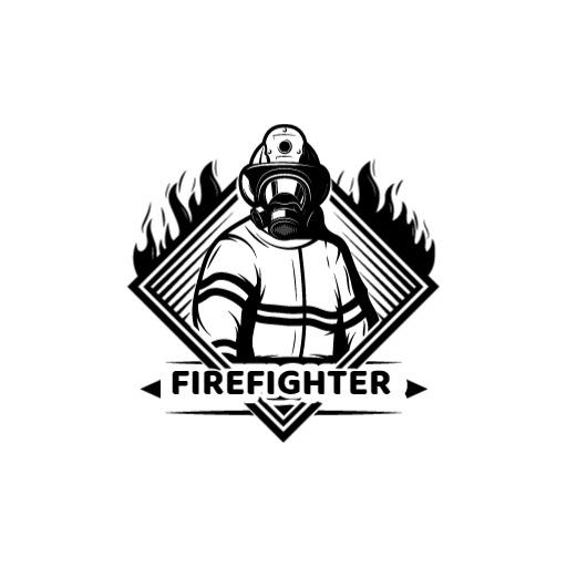 Heroic Black and White Firefighter Graphic in Action Logo Template