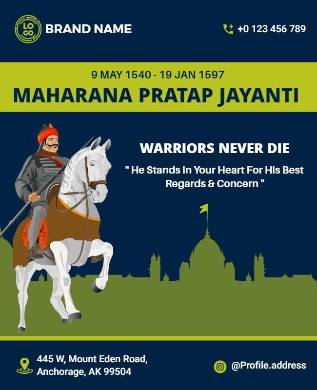 Heroic Blue Maharana Pratap Jayanti Celebration Poster Template