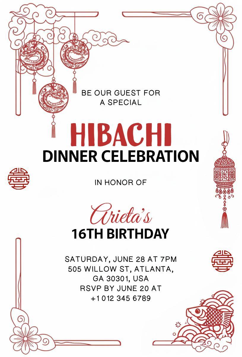 Hibachi Dinner Celebration 16th Birthday Invitation Template