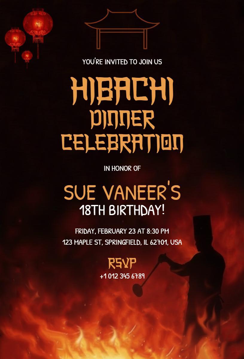 Hibachi Dinner Celebration 18th Birthday Invitation Template