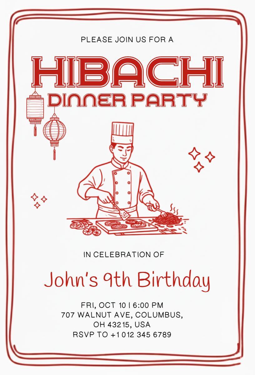 Hibachi Dinner Party Celebration 9th Birthday Invitation Template