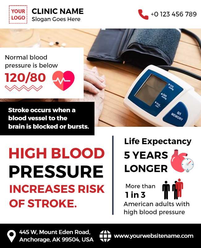 Health Awareness Red High Blood Pressure Risk Flyer Template