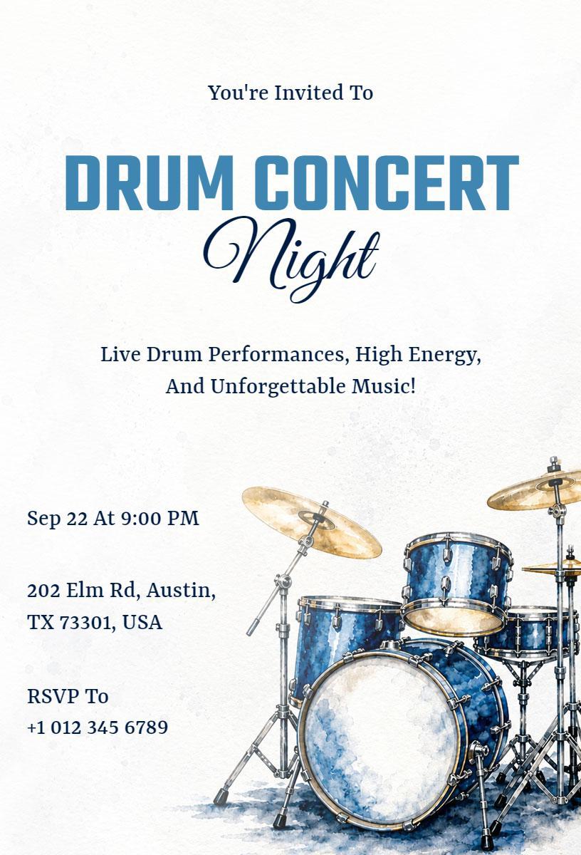 High Energy Drum Concert Night Music Event Invitation Template