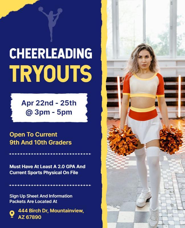 High School Cheerleading Tryouts Flyer Template