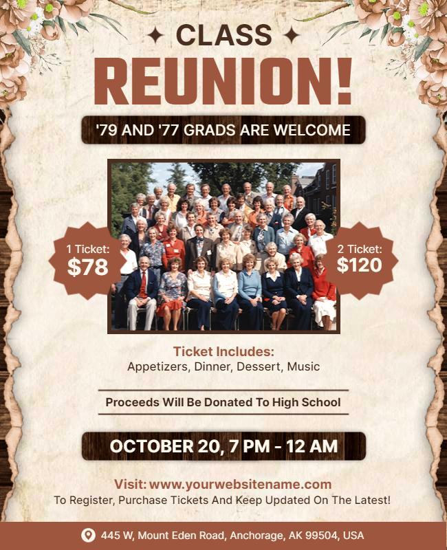 Rustic Vintage Class Reunion Celebration Flyer Template