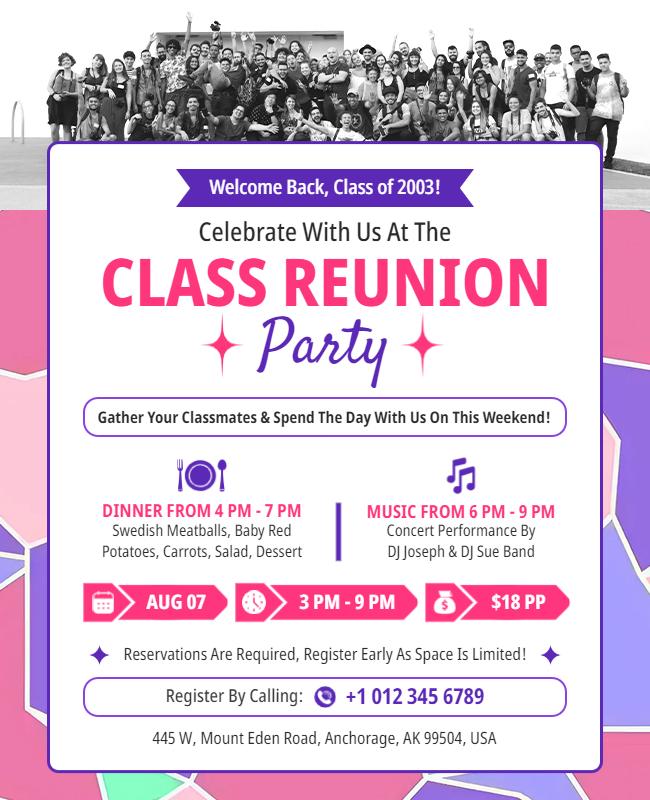 High School Class Reunion Celebration Flyer Template