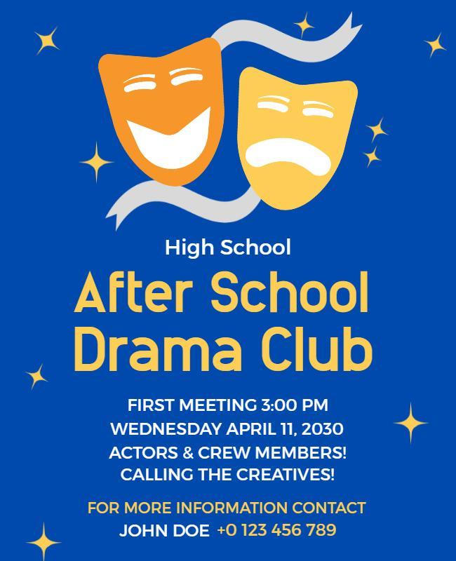 High School Drama Club Meeting Flyer Template