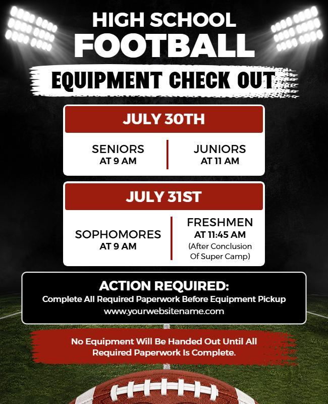 High School Football Equipment Checkout Flyer Template