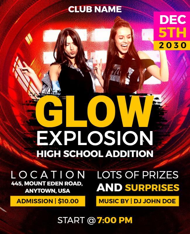 High School Glow Dance Party Flyer Template