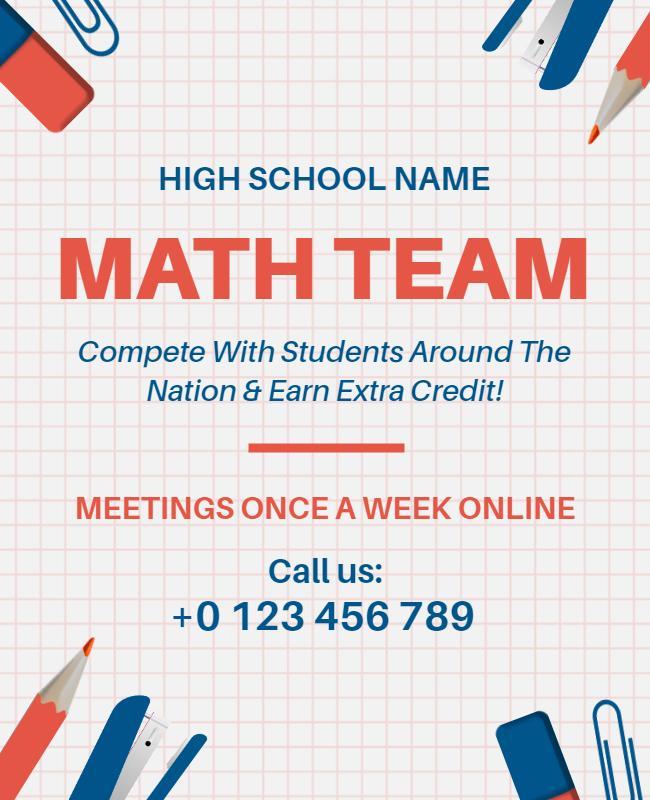 High School Math Team Online Competition Flyer Template