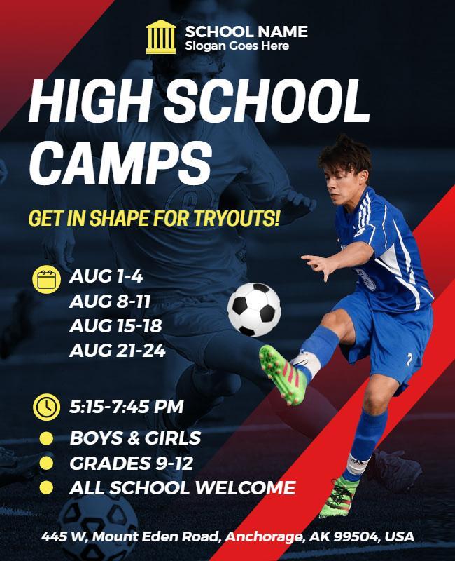 High School Soccer Training Camps Flyer Template