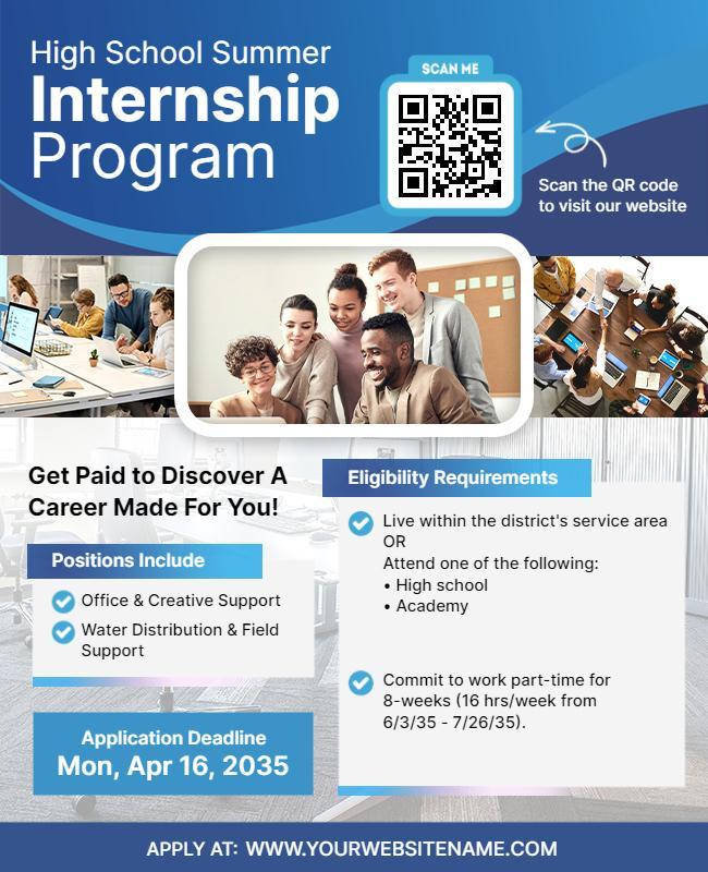 High School Summer Internship Program Flyer Template