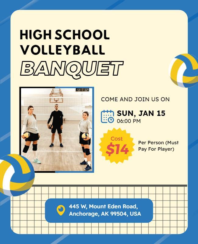 High School Volleyball Banquet Invitation Flyer Template