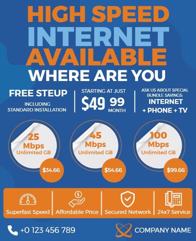 Bold Blue High-Speed Internet Service Promotion Flyer Template