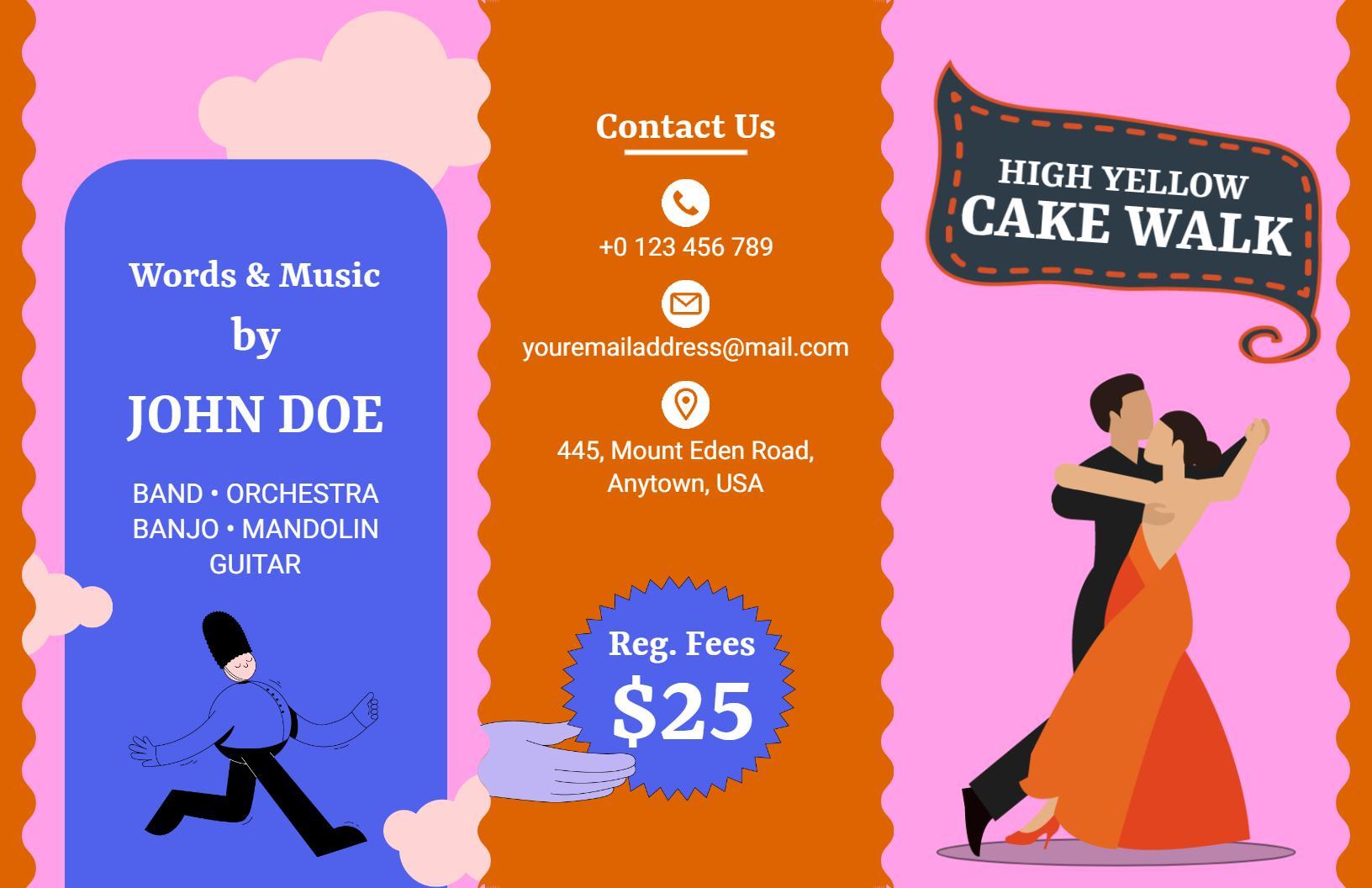 High Yellow Cake Walk Dance Event Program Brochure Template