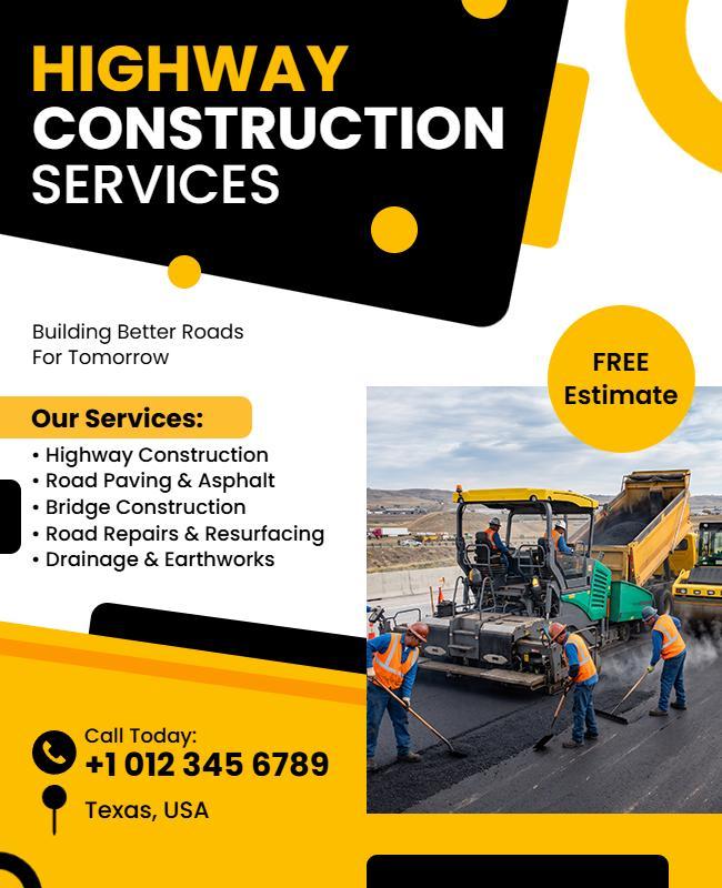 Highway Construction Services Promotional Flyer Template