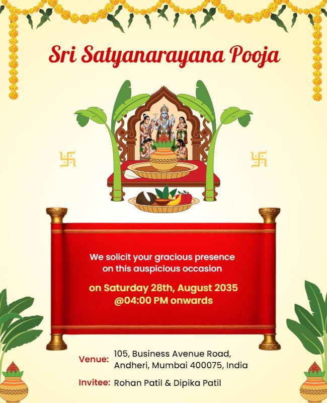 Hindu Satyanarayan Pooja Invitation Flyer Template