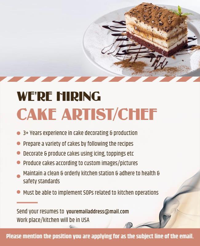 Hiring Cake Artist and Chef Job Flyer Template