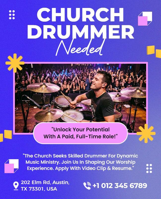 Hiring Church Drummer for Worship Services Flyer Template