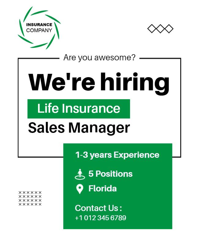 Hiring Life Insurance Sales Manager Flyer Template