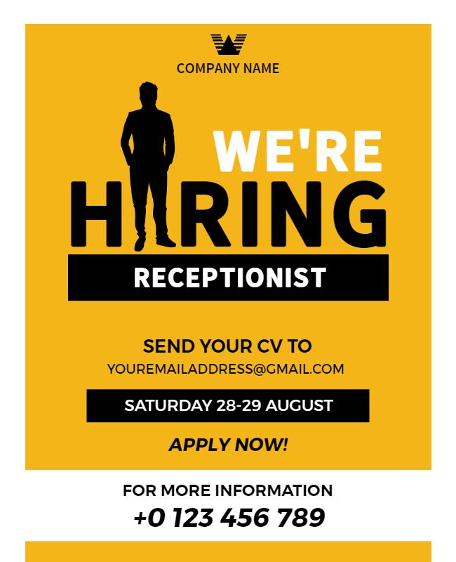 Hiring Receptionist Job Advertisement Flyer Template