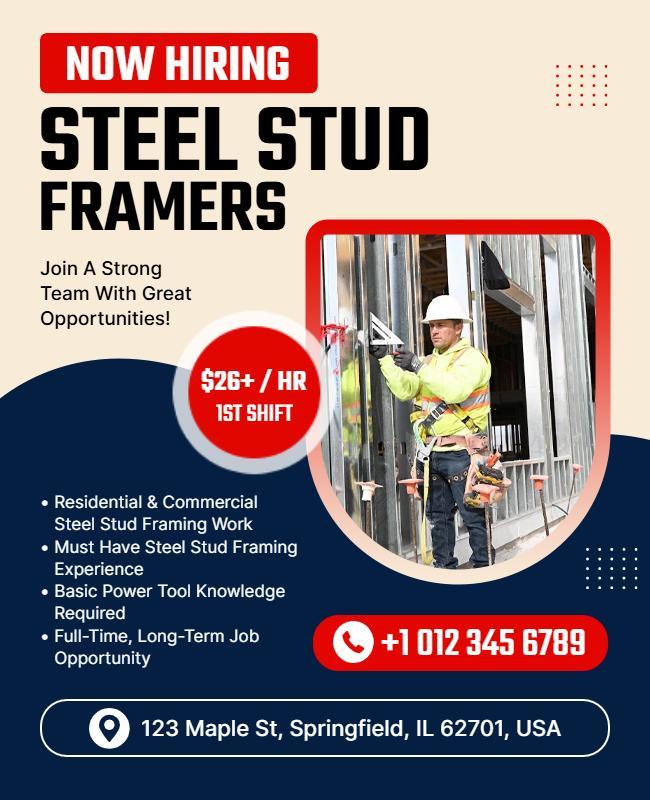 Hiring Steel Stud Framers Poster Template