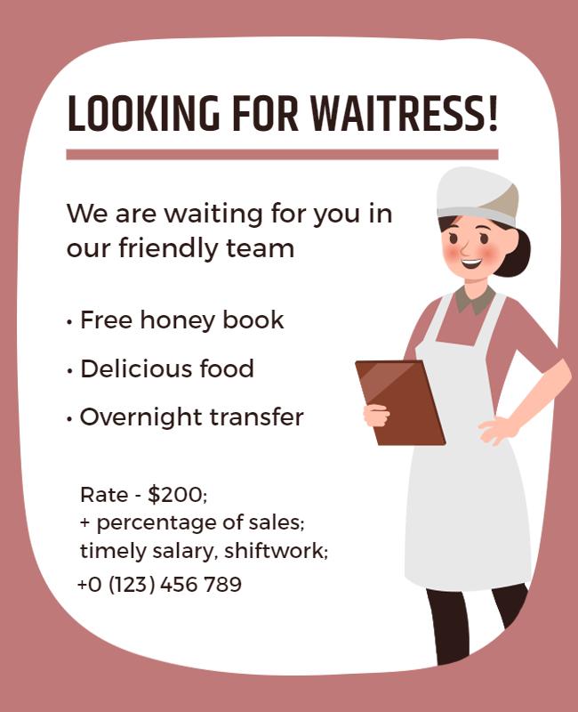 Hiring Waitress Job Advertisement Flyer Template