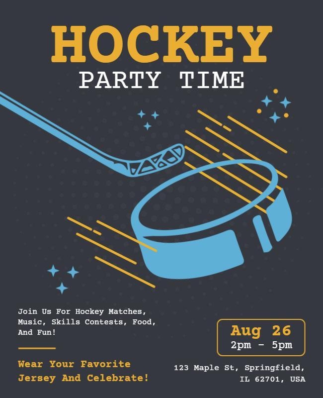 Dynamic Blue Hockey Party Celebration Flyer Template