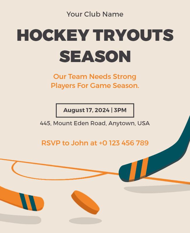 Hockey Team Tryouts Announcement Flyer Template