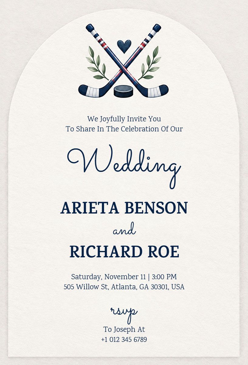 Hockey Themed Wedding Celebration Invitation Template