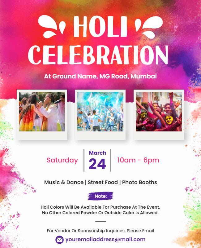 Holi Festival Celebration Event Flyer Template