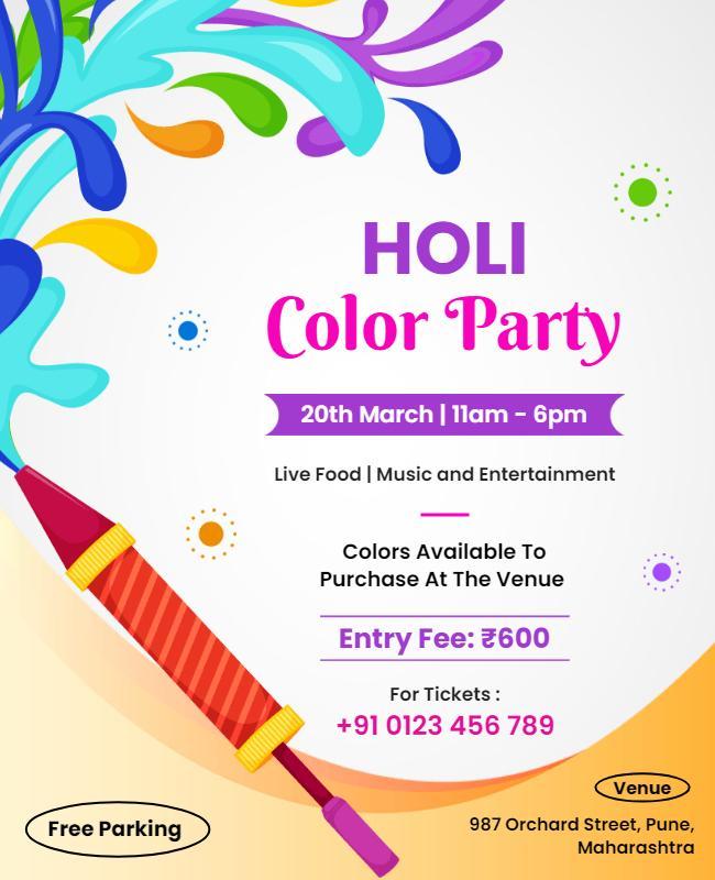 Holi Festival Color Party Celebration Flyer Template