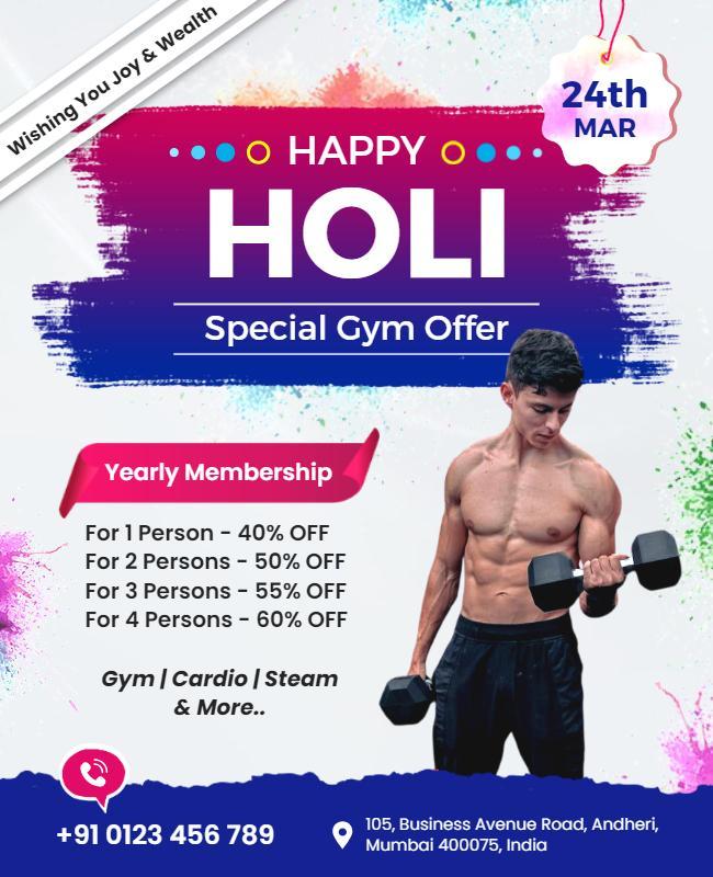 Holi Festival Gym Membership Discount Flyer Template