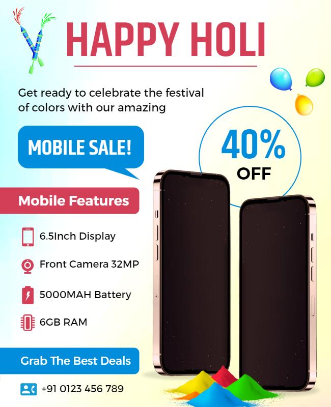 Holi Festival Mobile Sale Promotion Flyer Template