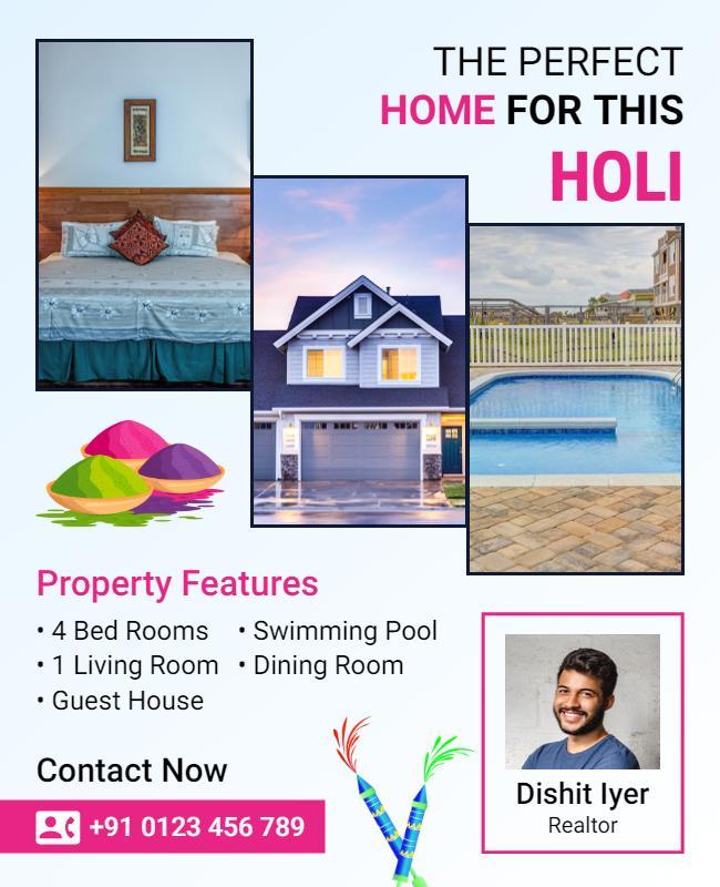 Holi Festival Real Estate Promotion Flyer Template