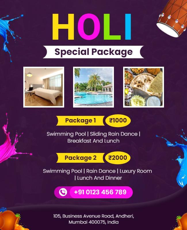 Holi Festival Special Package Flyer Template