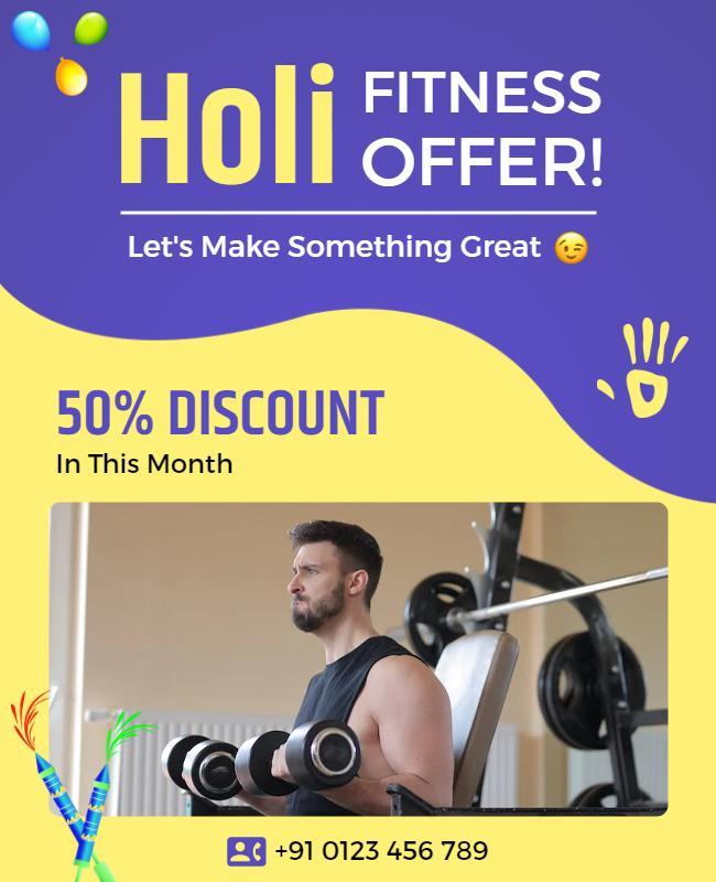 Holi Fitness Promotion Discount Flyer Template