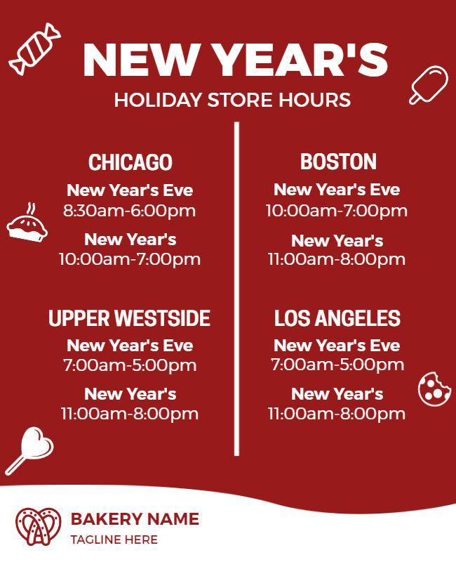 Holiday Bakery New Years Hours Flyer Template