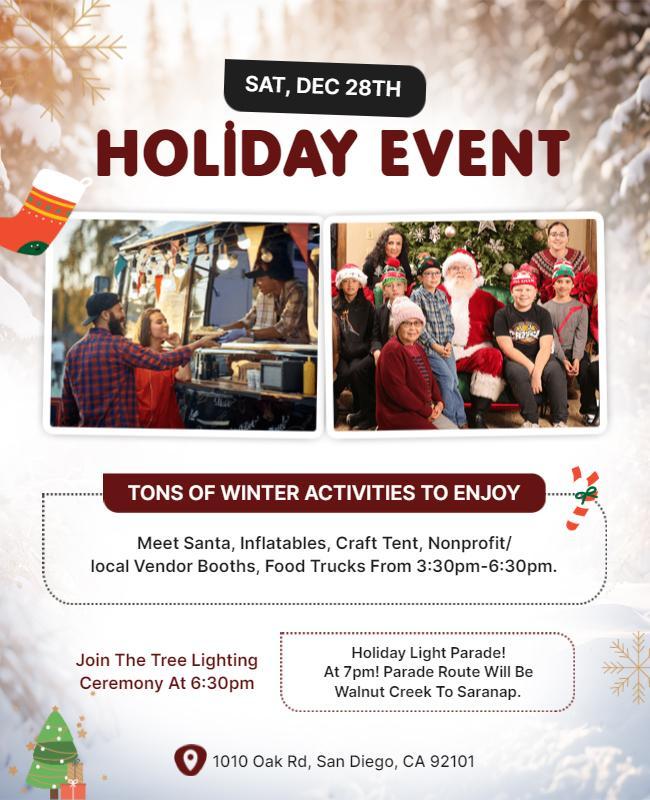 Holiday festival with santa and tree lighting flyer template